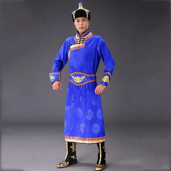 Традиционные монгольские костюмы для мужчин, национальная одежда пастбища, праздничное платье, длинное платье с вышивкой, Мужская одежда для народных танцев, сценическая одежда