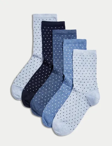 5 пар бесшовных носков до щиколотки Marks & Spencer, синий микс