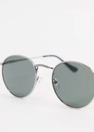 Круглые солнцезащитные очки в металлической оправе с дымчатыми стеклами ASOS DESIGN-Серебристый