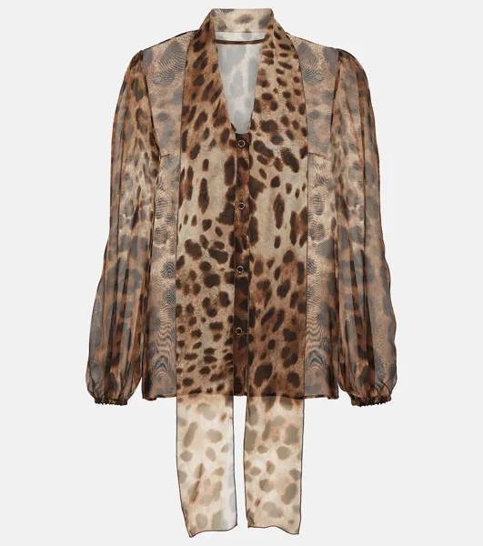 Блузка из шелкового шифона с леопардовым принтом Dolce&Gabbana, мультиколор