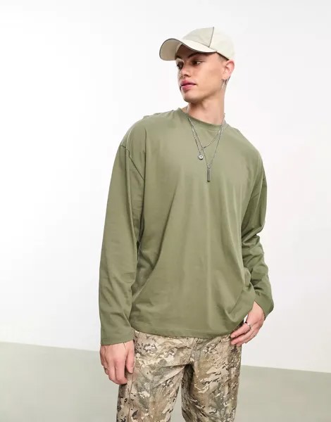 Свитшот Asos Design Oversized Long Sleeve With Line Drawing Back Print, зеленый