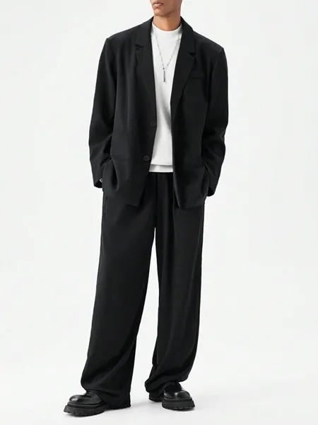 Костюм мужской Manfinity Mode Solid Color Band Collar Suit, черный