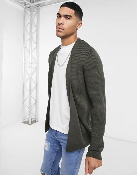 Темно-серый вязаный кардиган в рубчик ASOS DESIGN