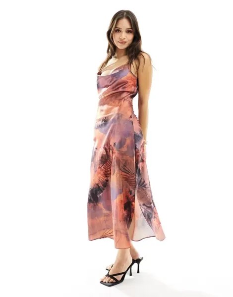 AllSaints - Атласное платье миди Hadley Colca сиреневого цвета