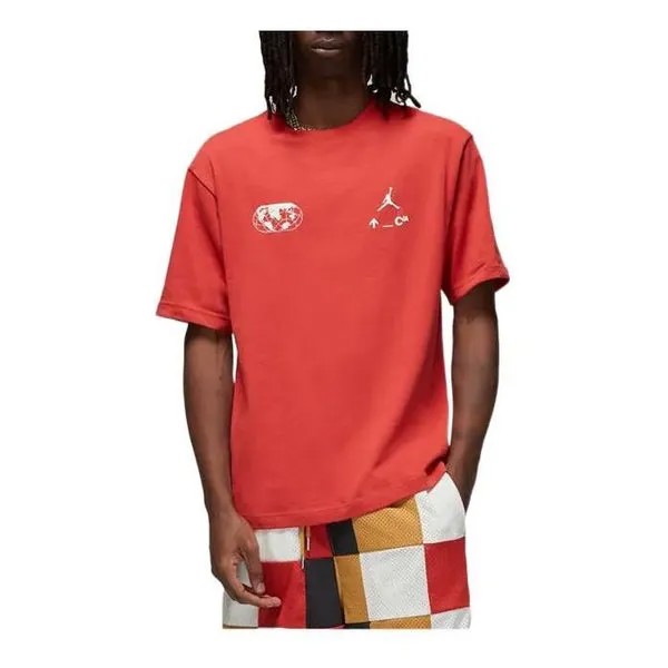 Футболка Air Jordan Round Neck Pullover Brand Pattern Alphabet Short Sleeve T-Shirt Men's Clay Red, красный