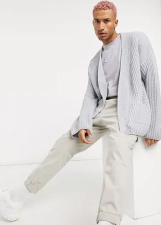 Серый трикотажный oversized-кардиган в рубчик ASOS DESIGN