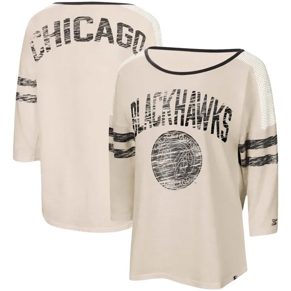 Женская футболка Starter Oatmeal Chicago Blackhawks Highlight с рукавами 3/4 Starter