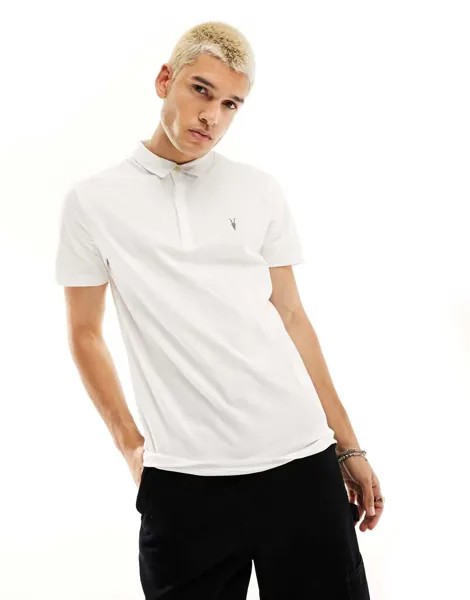 Белая рубашка-поло из хлопка с начесом AllSaints Brace
