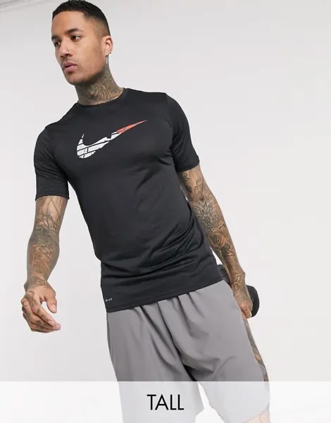Черная футболка с принтом логотипа-галочки Nike Training Tall-Черный