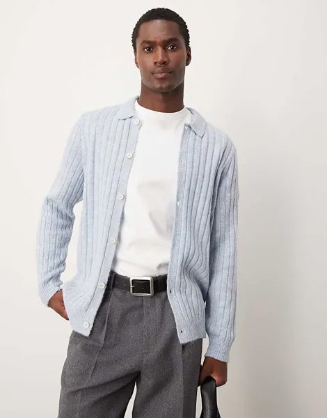 Синий кардиган в рубчик с воротником и классической посадкой ASOS DESIGN