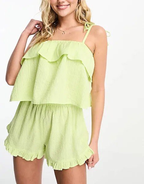 Лаймовый комплект из хлопчатобумажной ткани и короткой пижамы ASOS DESIGN