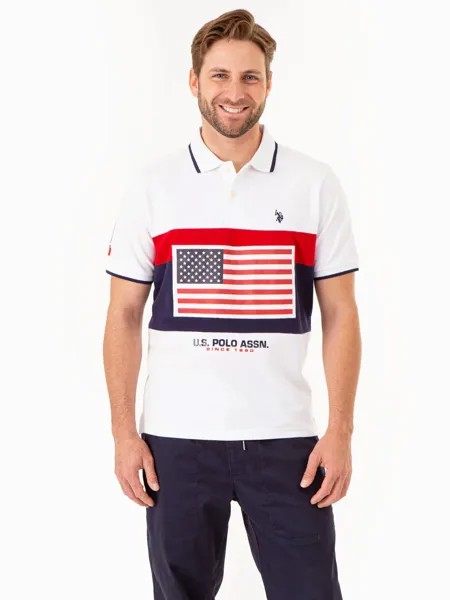Рубашка-поло U.S. Polo Assn.Printed Flag Colorblock, белый