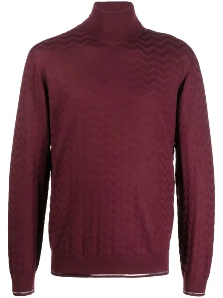 Missoni шерстяной джемпер с высоким воротником и узором зигзаг, красный