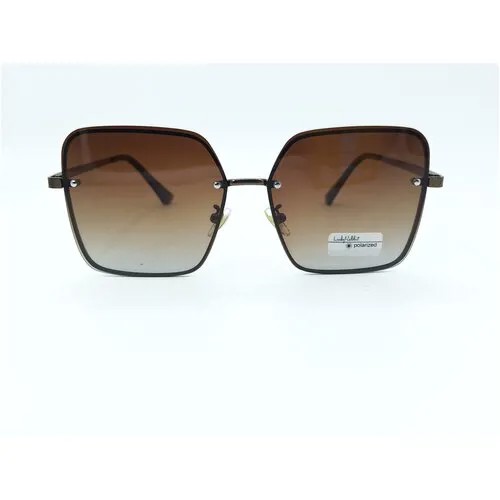 Солнцезащитные очки Lady Rabbit, квадратные, оправа: металл, поляризационные, для женщин, коричневый