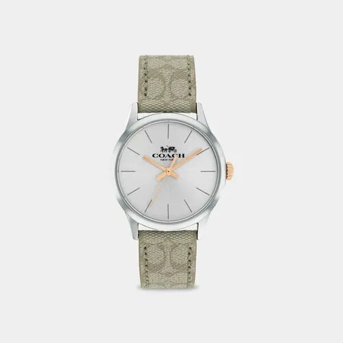 Наручные часы Coach Наручные женские часы Coach серебристые с ремешком бежево-серого цвета в монограмму, серый, серебряный