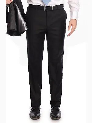 Мужские однотонные черные шерстяные классические брюки классического кроя с плоской передней частью