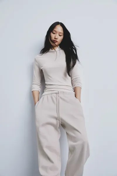 Спортивные брюки из смесового хлопка H&M, бежевый