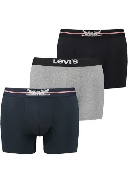 Боксеры Levi's (3 шт. в упаковке) с широким поясом с логотипом, цвет Navy/Grey/Black