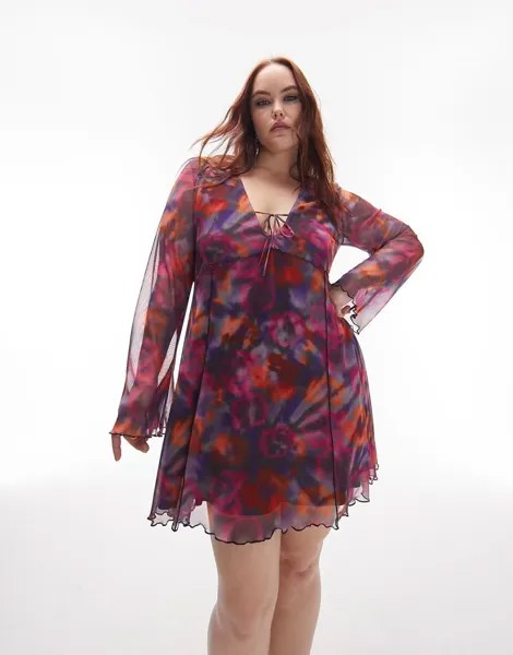 Розовое чайное платье мини с сетчатыми краями Topshop Curve