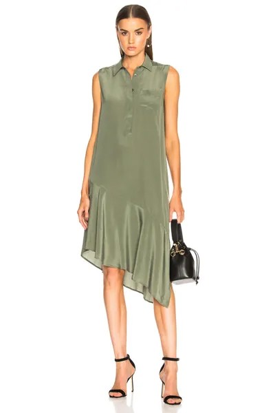 НОВОЕ ОБОРУДОВАНИЕ Камуфляжное зеленое платье-рубашка-платье TIRA с асимметричным шелковым карманом на пуговицах M