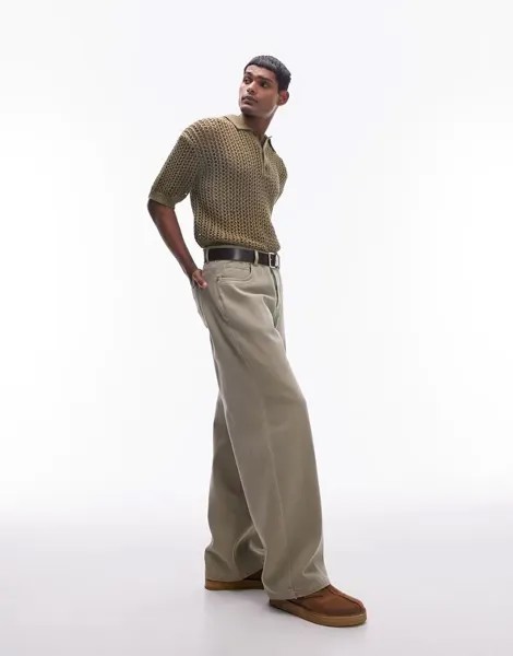 Ажурная рубашка-поло крючком Topman цвета хаки