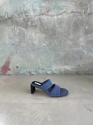 Женские синие кожаные босоножки на каблуке без шнуровки Yvonne MISTA 10,5