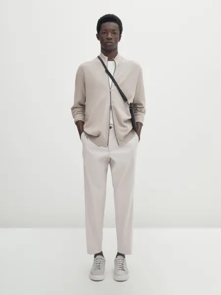Комфортный кардиган с приборами на молнии Massimo Dutti, бежевый