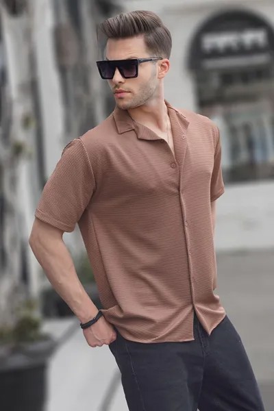 Мужская коричневая рубашка с коротким рукавом 6705 MADMEXT