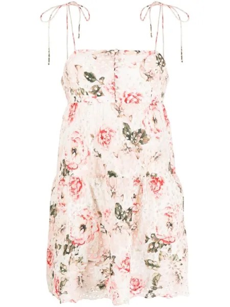 Платье мини Lorelle Babydoll с цветочным принтом alice + olivia, розовый
