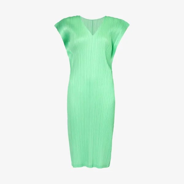 Трикотажное платье миди со складками и v-образным вырезом Pleats Please Issey Miyake, зеленый
