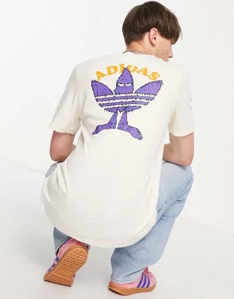 Белоснежная футболка с большим логотипом и трилистником на спине adidas Originals