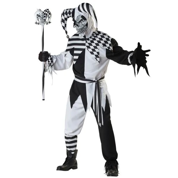 Новые модные маскарадные мужские костюмы клоунессы Косплей полосатая печать маска цирк комбинезон для Хэллоуина вечерние костюмы