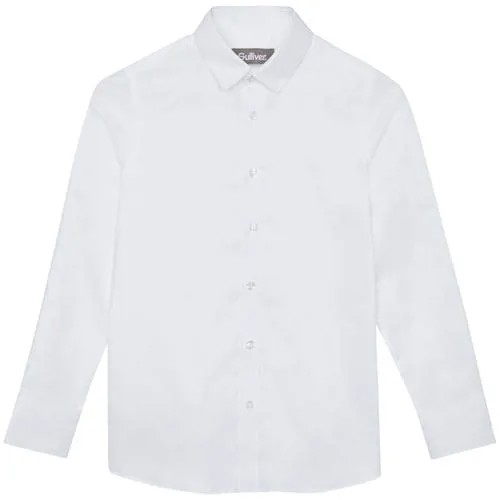 Школьная рубашка Gulliver, полуприлегающий силуэт, длинный рукав, однотонная, размер 170, белый