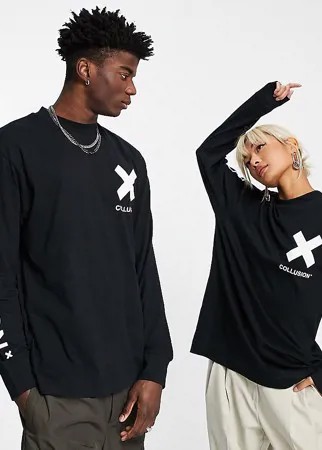Черный лонгслив из органического хлопка COLLUSION Unisex с логотипом