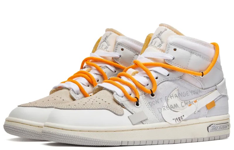 Кроссовки Air Jordan 1 Vintage Basketball Shoes Women's High-top Grey/white/orange, светло-серый