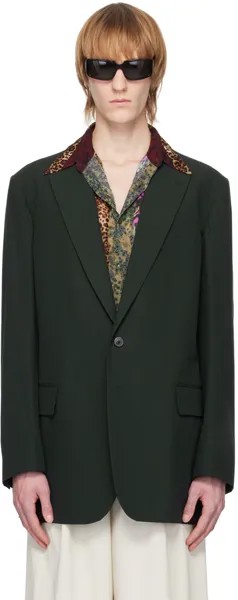 Зеленый пиджак с разрезами Dries Van Noten
