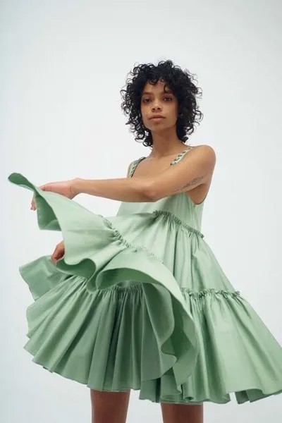 Женское платье без рукавов, пушистое зеленое мини-платье с квадратным вырезом, Тканое красивое платье-жилет для куклы