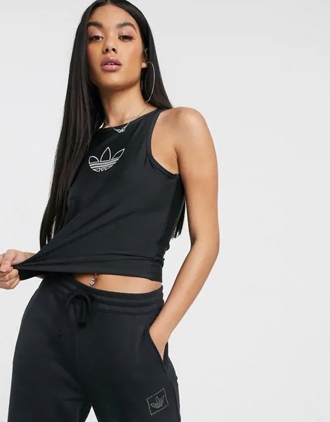 Черная майка с логотипом-трилистником по центру adidas Originals Fakten-Черный цвет