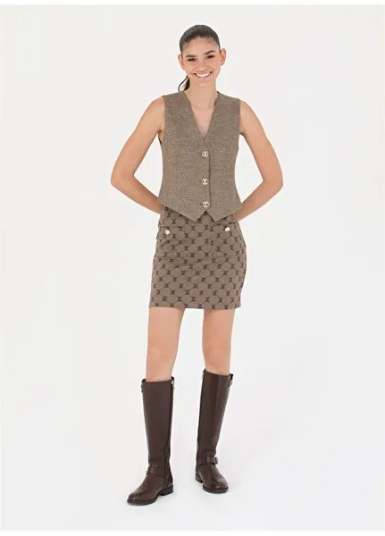 Коричневая женская микро-юбка выше колена с нормальной талией Pierre Cardin