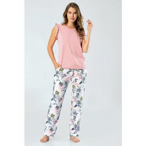 Пижама Turen, брюки, пояс, размер S, розовый