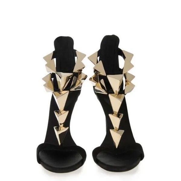 Роскошная женская обувь, новинка, высококачественные тапочки с круглым носком, золотые металлические украшенные сандалии в виде пирамиды, модная женская обувь на молнии
