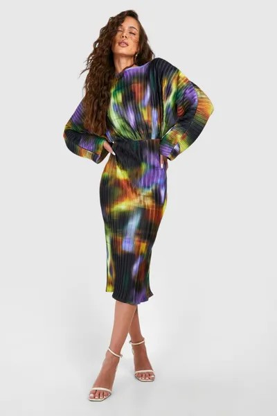 Платье мидакси с абстрактным принтом и крыльями летучей мыши boohoo, мультиколор