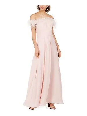ELIZA J Женское розовое вечернее платье в полный рост с открытыми плечами и искусственными перьями 2