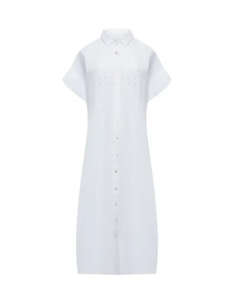 Платье рубашкой с декором макраме, белое 120% Lino