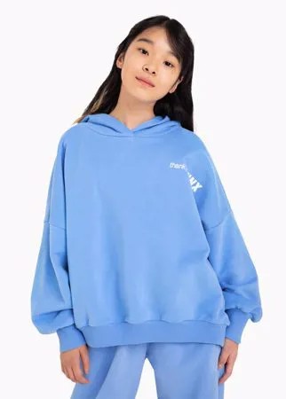 Голубое худи oversize с принтом Thank you для девочки Gloria Jeans