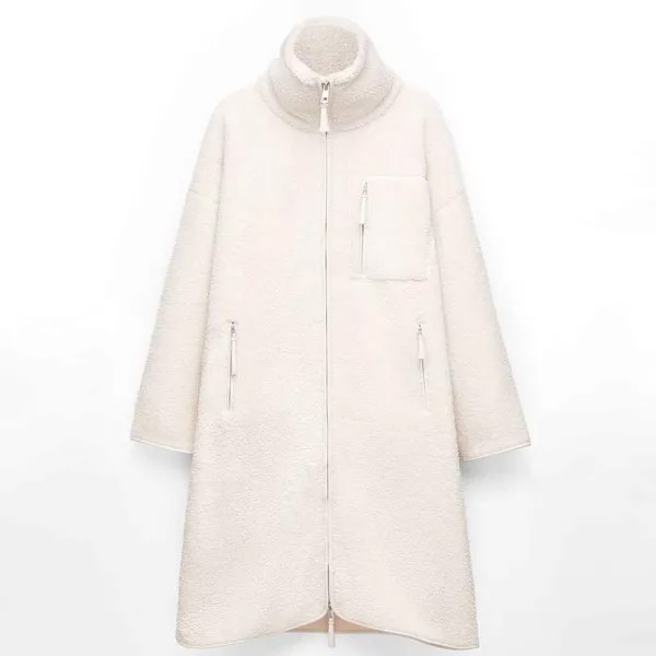 Пальто Oysho Oversize Long Faux-shearling, кремовый