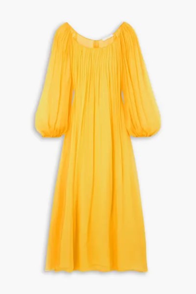 Плиссированное платье макси из шелкового шифона Chloé, желтый