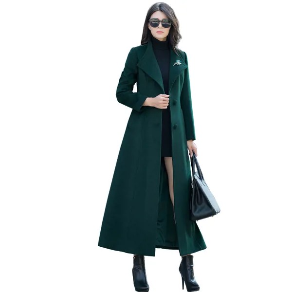 Ветровка большого размера на осень/зиму, шерстяное пальто, корейское приталенное темпераментное длинное пальто, Высококачественная Женска...