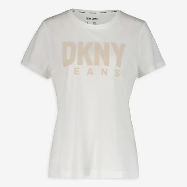Белая футболка с большим бежевым логотипом DKNY Jeans