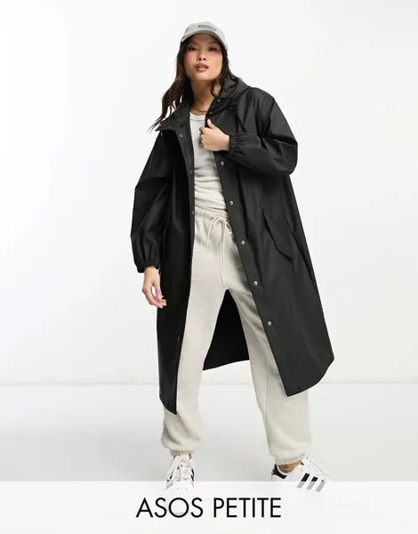 Черная прорезиненная парка ASOS DESIGN Petite